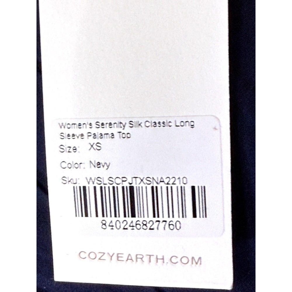 Cozy Earth Serenity 100Silk Classic Long Sleeve Pajama Top Navy XS Luxury NWTS - Picture 8 of 9